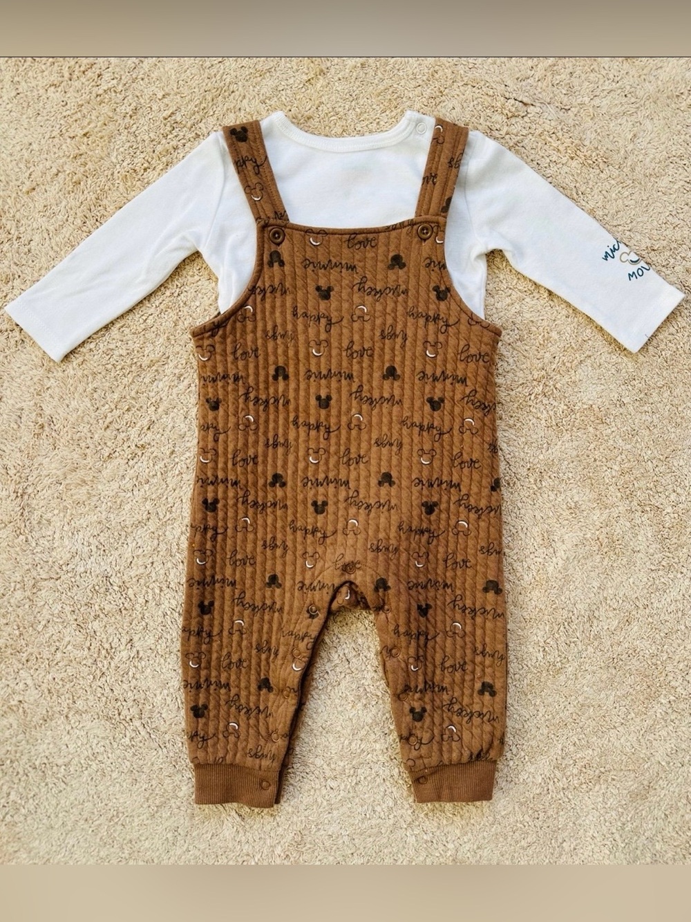 Disney Brown Corduroy-Style Overall with White Tee